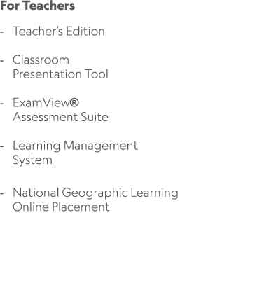 For Teachers Teacher’s Edition Classroom Presentation Tool ExamView® Assessment Suite Learning Management System Nati...