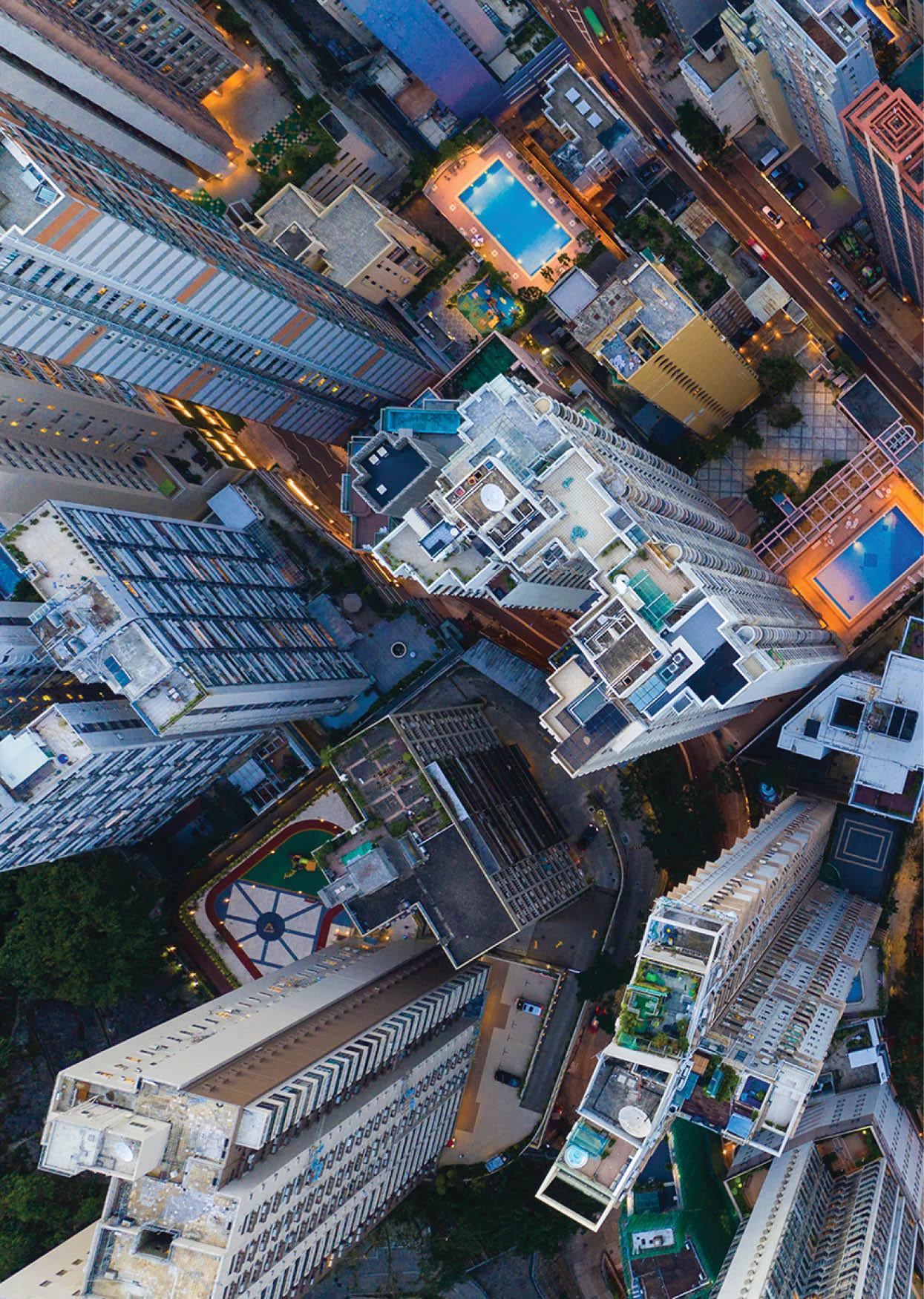 Hong Kong Aerial scene in night, with road and traffic