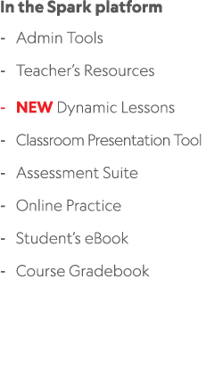 In the Spark platform Admin Tools Teacher’s Resources NEW Dynamic Lessons Classroom Presentation Tool Assessment Suit...