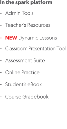 In the spark platform Admin Tools Teacher’s Resources NEW Dynamic Lessons Classroom Presentation Tool Assessment Suit...