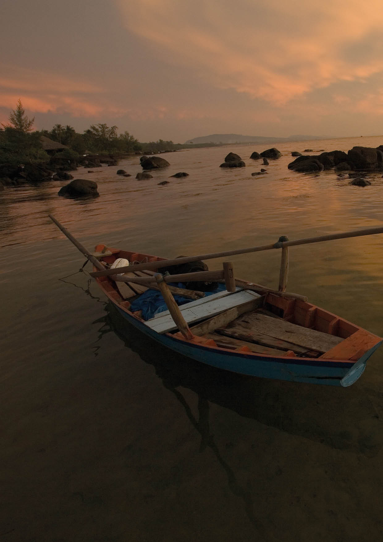 Fishing boat anchored off Ong Lang Beach by the Mango Bay Resort, Phu Quoc Island, Vietnam 