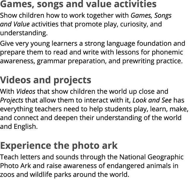 Games, songs and value activities Show children how to work together with Games, Songs and Value activities that prom...