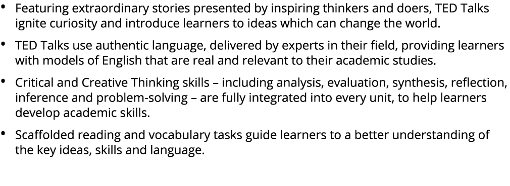 • Featuring extraordinary stories presented by inspiring thinkers and doers, TED Talks ignite curiosity and introduce...