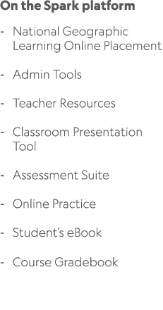 On the Spark platform National Geographic Learning Online Placement Admin Tools Teacher Resources Classroom Presentat...