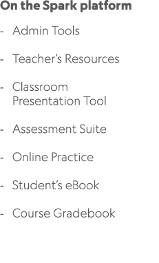 On the Spark platform Admin Tools Teacher’s Resources Classroom Presentation Tool Assessment Suite Online Practice St...