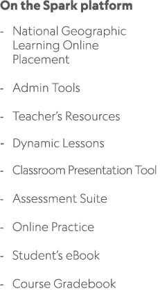 On the Spark platform National Geographic Learning Online Placement Admin Tools Teacher’s Resources Dynamic Lessons C...