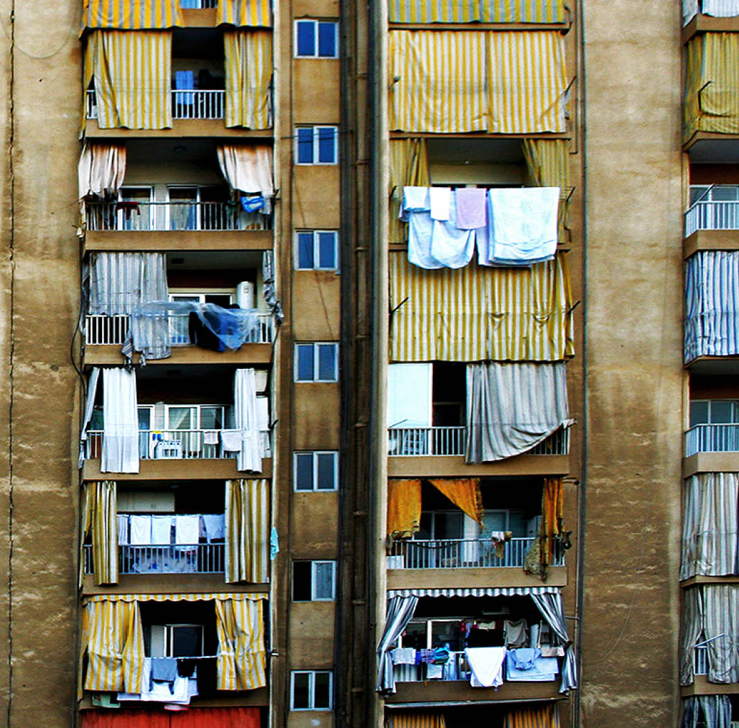 Although at first sight you only see 60 colorful balconies in this residential building in Beirut (Lebanon), I think it's more interesting to see them as 60 different stories behind each - knowing the many different races, religions and political parties that usually live side by side in this exciting city