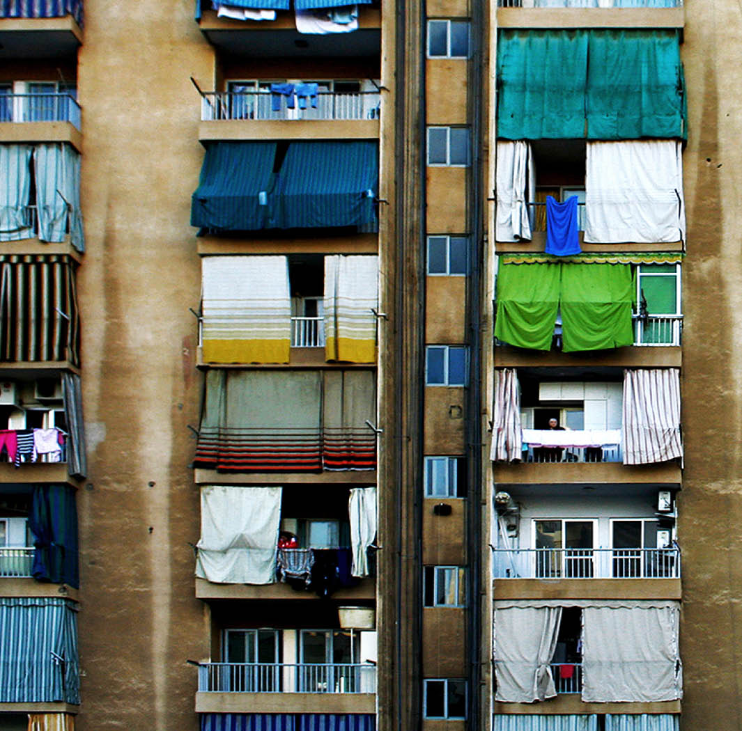 Although at first sight you only see 60 colorful balconies in this residential building in Beirut (Lebanon), I think it's more interesting to see them as 60 different stories behind each - knowing the many different races, religions and political parties that usually live side by side in this exciting city
