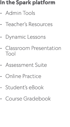 In the Spark platform Admin Tools Teacher’s Resources Dynamic Lessons Classroom Presentation Tool Assessment Suite On...