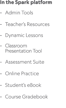 In the Spark platform Admin Tools Teacher’s Resources Dynamic Lessons Classroom Presentation Tool Assessment Suite On...