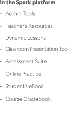 In the Spark platform Admin Tools Teacher’s Resources Dynamic Lessons Classroom Presentation Tool Assessment Suite On...
