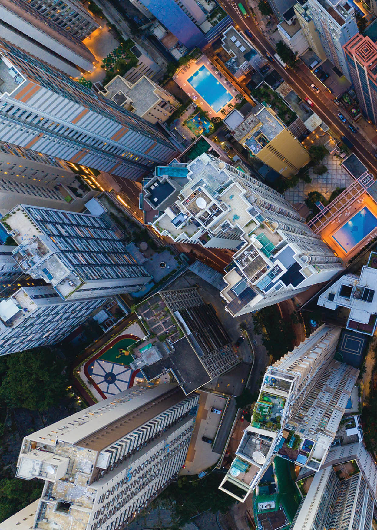 Hong Kong Aerial scene in night, with road and traffic