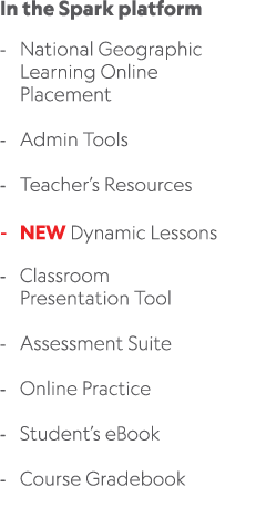In the Spark platform National Geographic Learning Online Placement Admin Tools Teacher’s Resources NEW Dynamic Lesso...