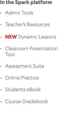 In the Spark platform Admin Tools Teacher’s Resources NEW Dynamic Lessons Classroom Presentation Tool Assessment Suit...