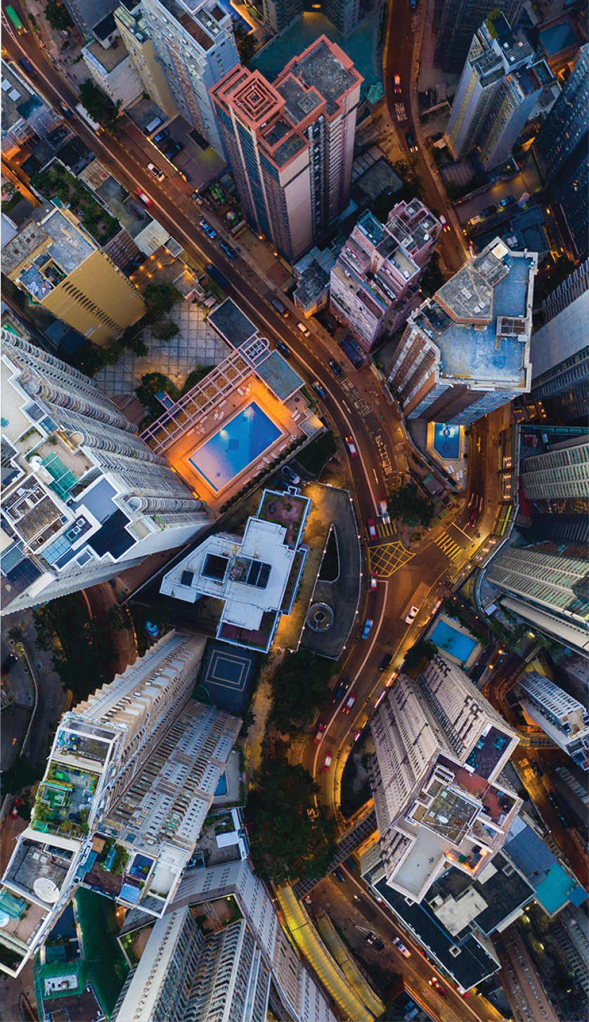 Hong Kong Aerial scene in night, with road and traffic