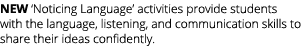 NEW ‘Noticing Language’ activities provide students with the language, listening, and communication skills to share t...