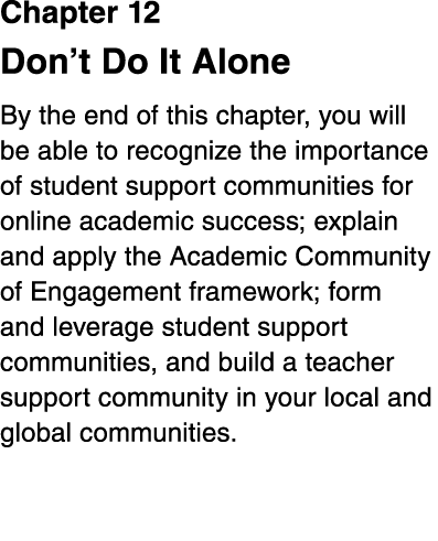 Chapter 12 Don t Do It Alone By the end of this chapter, you will be able to recognize the importance of student supp   