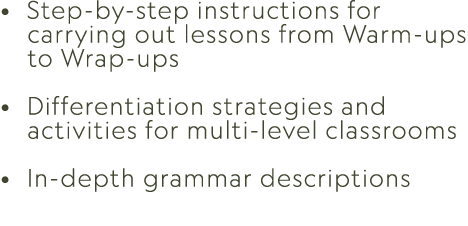 • Step by step instructions for carrying out lessons from Warm ups to Wrap ups • Differentiation strategies and activ...