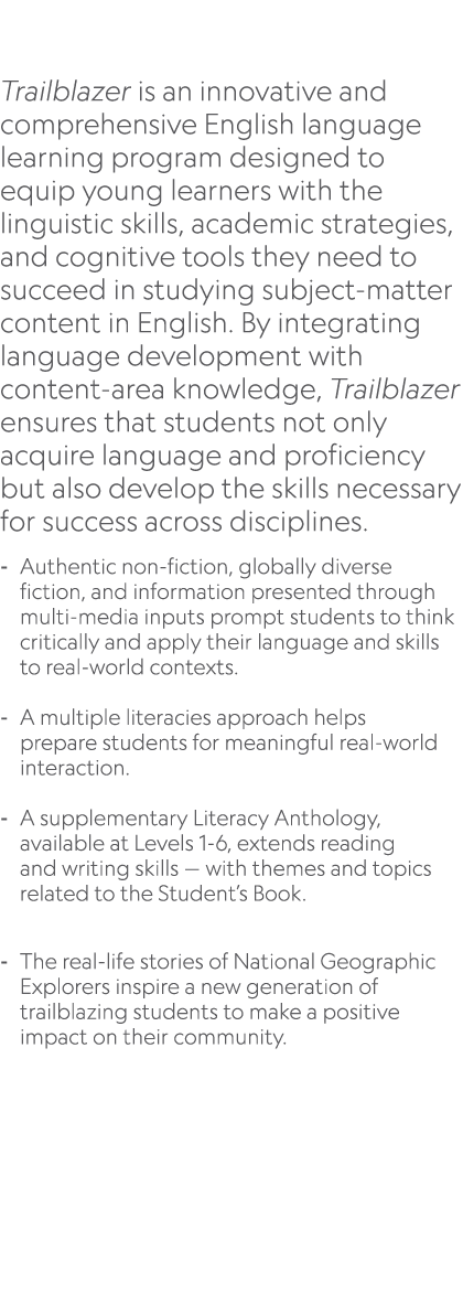  Trailblazer is an innovative and comprehensive English language learning program designed to equip young learners wi...