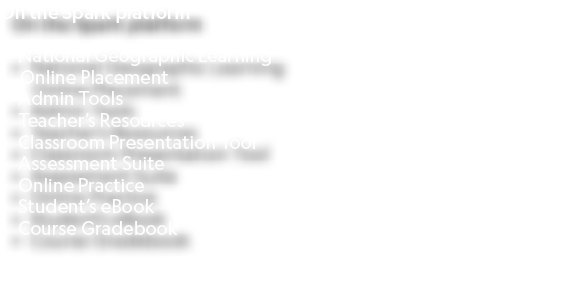 On the Spark platform • National Geographic Learning Online Placement • Admin Tools • Teacher’s Resources • Classroom...