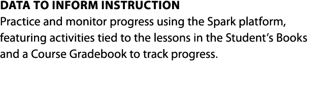 Data to inform instruction Practice and monitor progress using the Spark platform, featuring activities tied to the l...