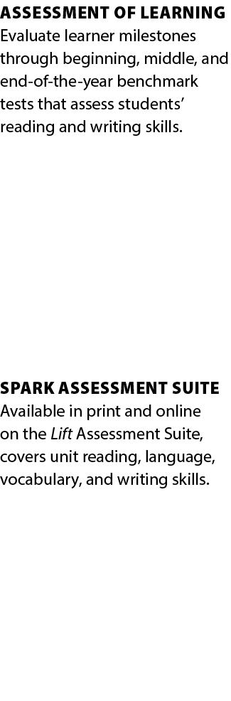 ASSESSMENT OF LEARNING Evaluate learner milestones through beginning, middle, and end of the year benchmark tests tha...