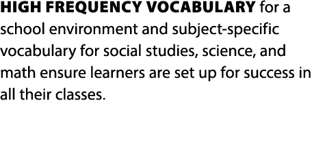 High frequency vocabulary for a school environment and subject specific vocabulary for social studies, science, and m...