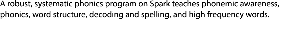 A robust, systematic phonics program on Spark teaches phonemic awareness, phonics, word structure, decoding and spell...