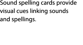 Sound spelling cards provide visual cues linking sounds and spellings. 