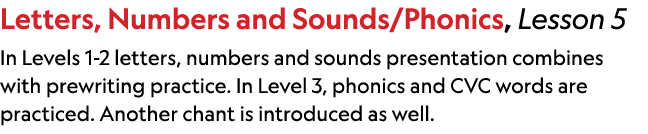 Letters, Numbers and Sounds/Phonics, Lesson 5 In Levels 1 2 letters, numbers and sounds presentation combines with pr...