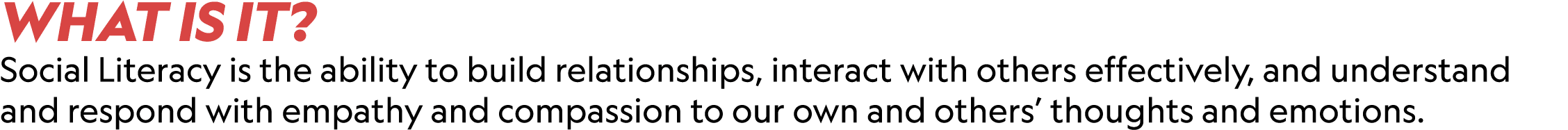 WHAT IS IT? Social Literacy is the ability to build relationships, interact with others effectively, and understand a...