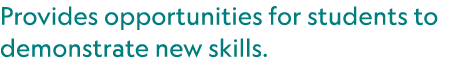 Provides opportunities for students to demonstrate new skills.