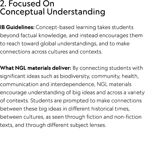 2. Focused On Conceptual Understanding IB Guidelines: Concept based learning takes students beyond factual knowledge,...