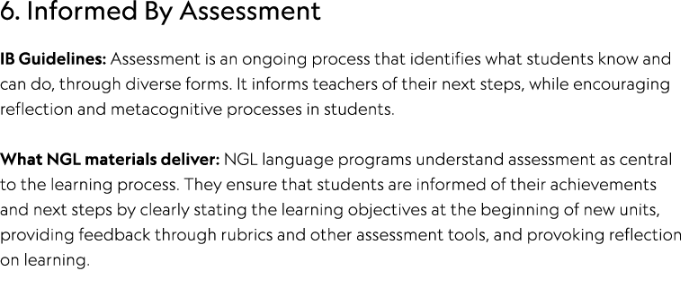 6. Informed By Assessment IB Guidelines: Assessment is an ongoing process that identifies what students know and can ...