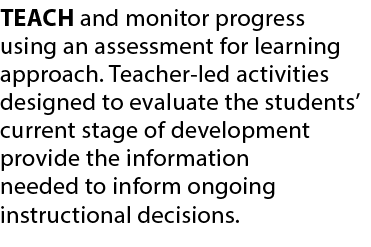 TEACH and monitor progress using an assessment for learning approach. Teacher led activities designed to evaluate the...