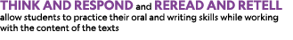 Think and Respond and Reread and Retell allow students to practice their oral and writing skills while working with t...