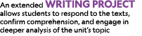 An extended Writing Project allows students to respond to the texts, confirm comprehension, and engage in deeper anal...