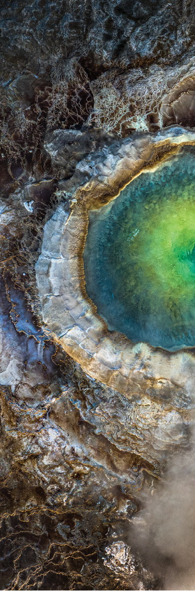 Iceland. The top-down view of an emerald geothermal pool in the Icelandic Highlands.