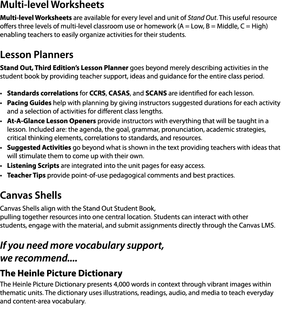 Multi-level Worksheets Multi-level Worksheets are available for every level and unit of Stand Out  This useful resour   