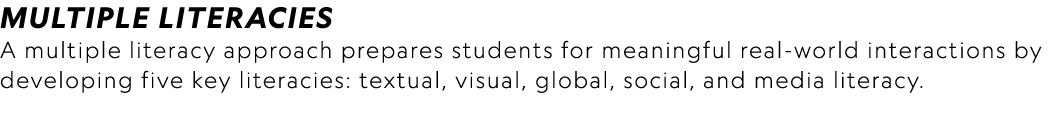 MULTIPLE LITERACIES A multiple literacy approach prepares students for meaningful real world interactions by developi...