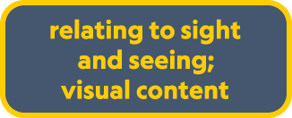 relating to sight and seeing; visual content