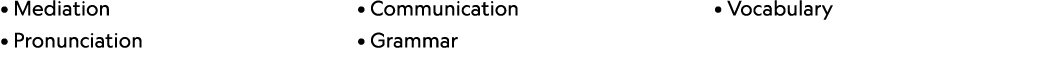• Mediation • Pronunciation • Communication • Grammar • Vocabulary 