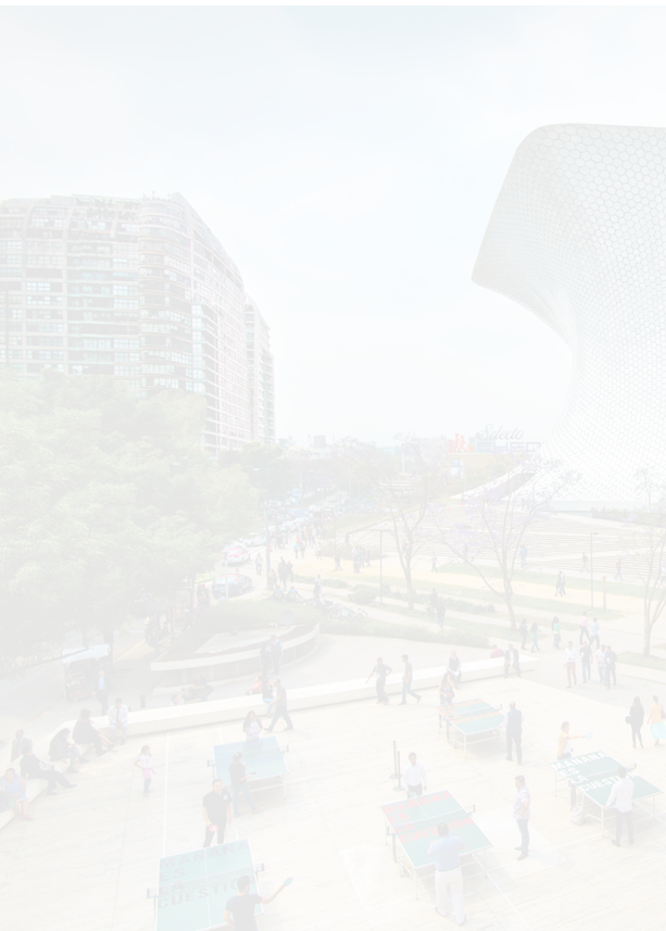 The aluminium paneled Soumaya Musuem stands in Plaza Carso in the Polanco district of Mexico City and workers play ping pong on there lunch breaks.