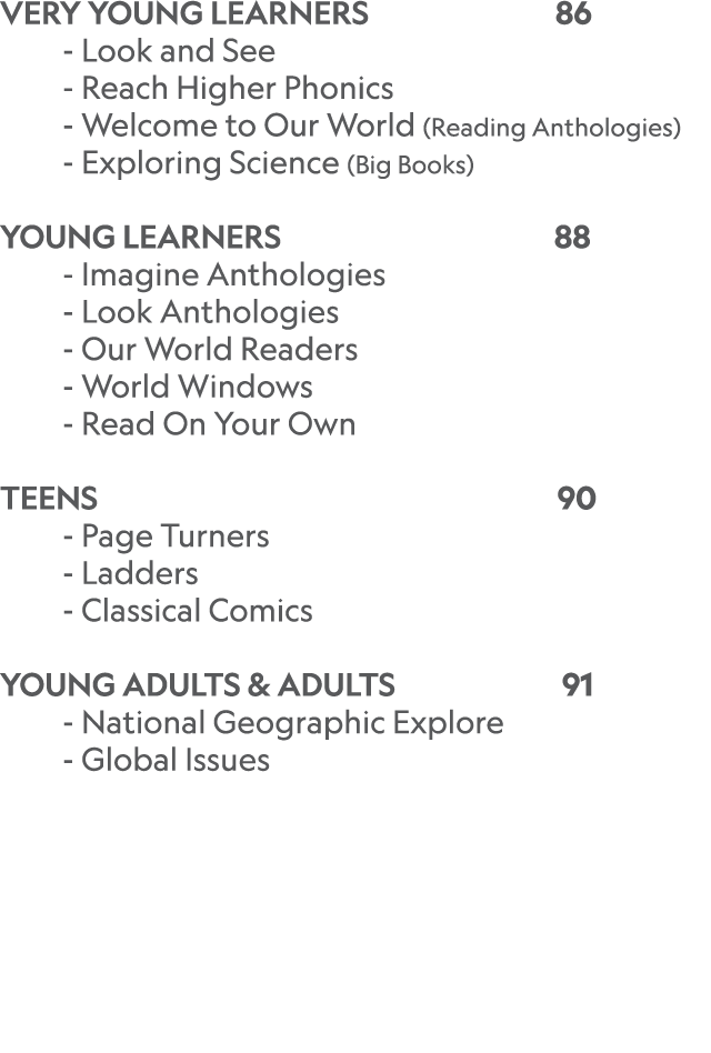 VERY YOUNG LEARNERS              86 - Look and See                    - Reach Higher Phonics            - Welcome to    