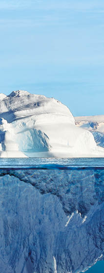 iceberg with above and underwater view taken in greenland