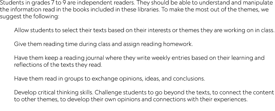 Students in grades 7 to 9 are independent readers  They should be able to understand and manipulate the information r   
