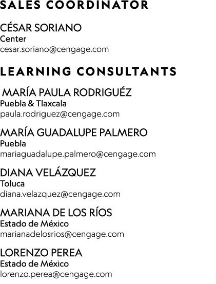  SALES COORDINATOR CÉSAR SORIANO Center cesar soriano cengage com  LEARNING CONSULTANTS  María Paula Rodriguéz Puebla   