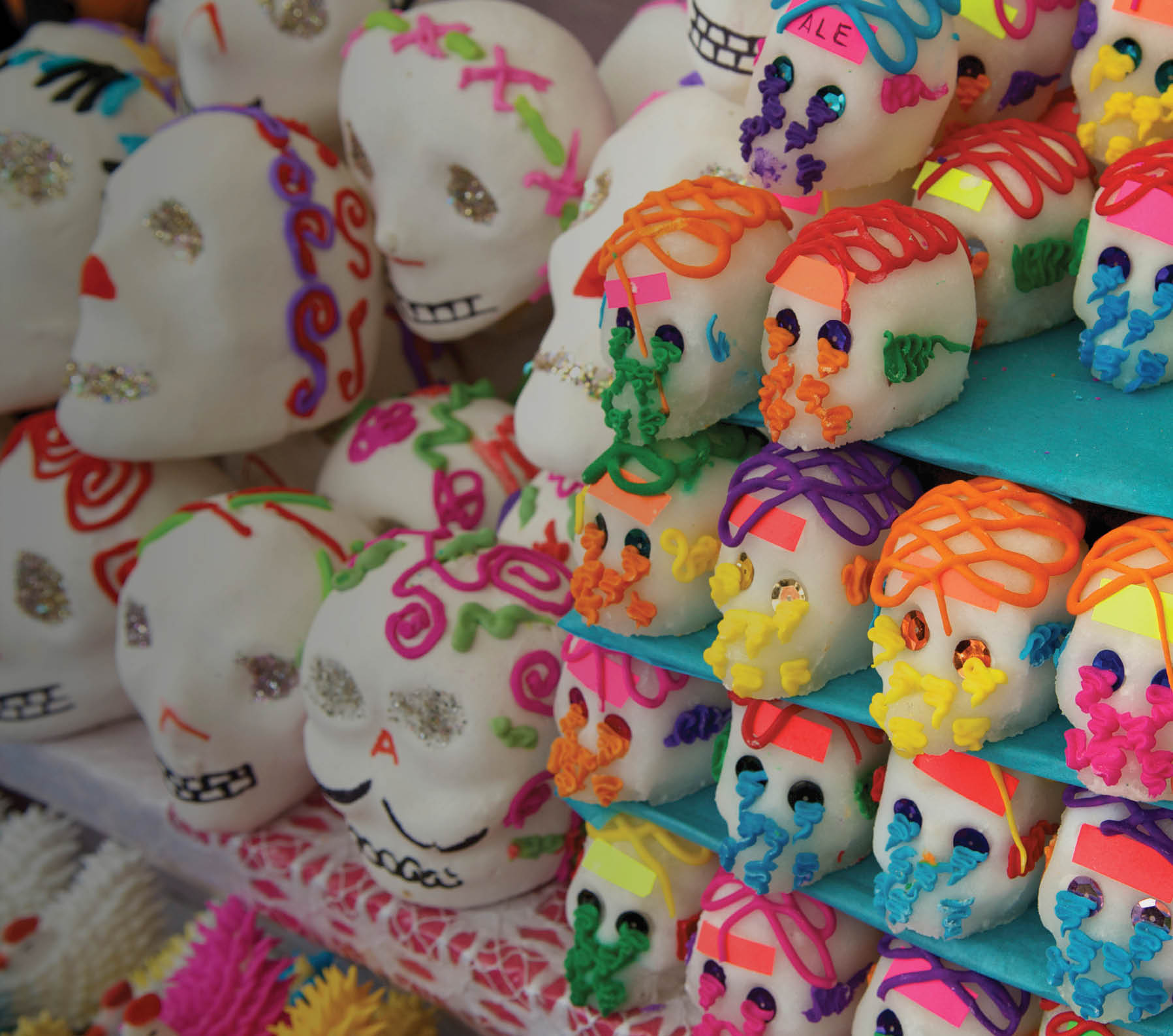 Miniature sugar skulls at Day of the Dead market 