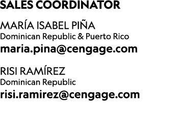 ﻿SALES COORDINATOR MAR A ISABEL PI A Dominican Republic & Puerto Rico maria.pina@cengage.com Risi Ram rez Dominican R...