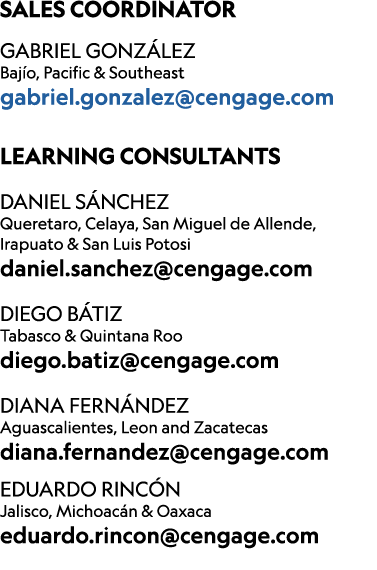 ﻿SALES COORDINATOR Gabriel Gonz lez Baj o, Pacific & Southeast gabriel.gonzalez@cengage.com LEARNING CONSULTANTS DANI...